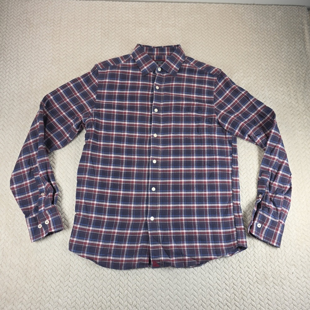 UNTUCKit Mens Medium Slim Fit Flannel Button Down Shirt Plaid Navy Burgundy